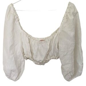 Show Me Your MuMu White Crop Top With Long Balloon Sleeves Boho Size Sma…